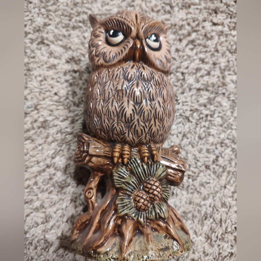 Vintage Brown Owl Figurine on Branch